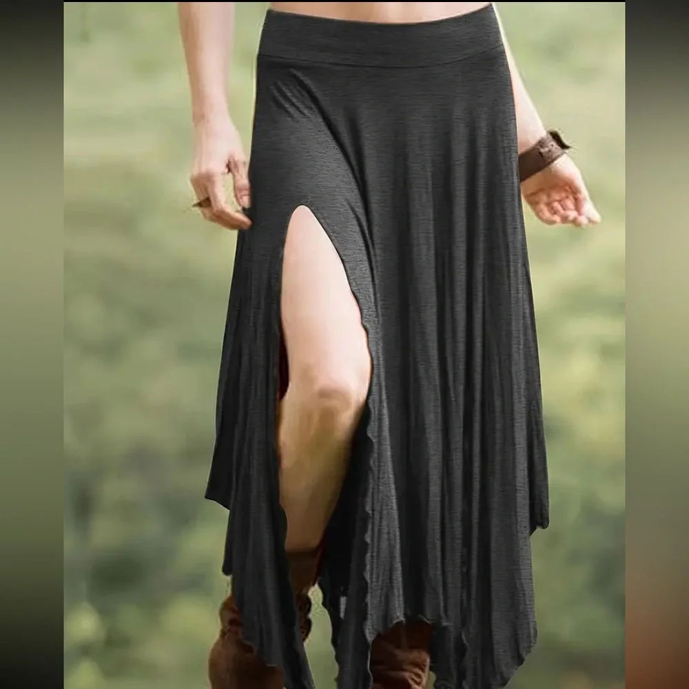 NEW Women’s Dark Gray Drawstring Waist Asymmetrical Hem Skirt - Picture 3 of 8